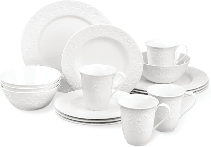 Lenox Dinnerware & Serveware, Porcelain Tableware, Opal Innocence Carved Style, 16-Piece Dinnerware Set