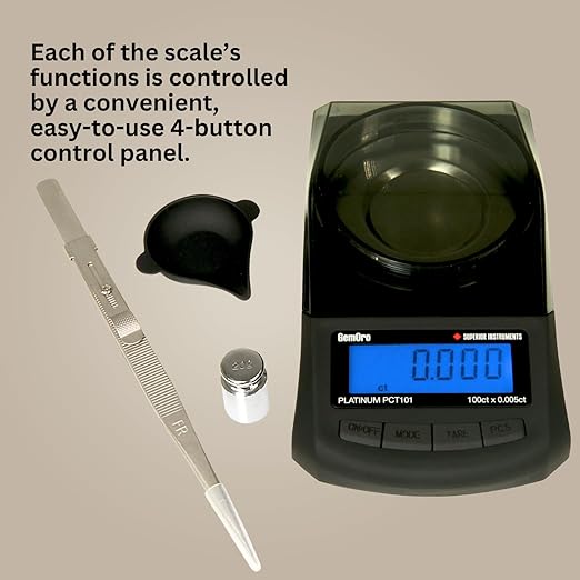 GemOro Platinum PCT101 Mini Carat Scale | Precise Jewelers Premium Class Weigh Gemstones & Diamonds | Digital Precision Tool Expert Professional Reading & Accuracy 100ct x 0.005ct Readability (Black)