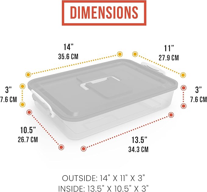 Chef Pomodoro Pizza Dough Proofing Box, 14 x 11-Inch, Pizza Dough Container, Fits 4-6 Dough Balls, Household Pizza Dough Tray With Convenient Carry Handle (Grey)