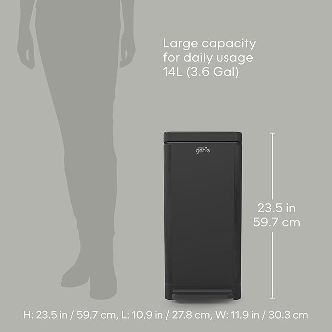 Kitchen Compost Bin, Black Stainless-Steel Large, 3.6 Gallon, Indoor Odorless Composting, Hands-Free, Washable Parts, Includes 8 Tear-Off Compostable Bags and 1 Carbon Filter