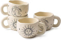 4pcs Boho Style Ceramic Moon and Sun Mugs, 9.4OZ Cute Coffee Cup Set, Matte Cream Color, Dishwasher Safe, Gift for Women/Couples