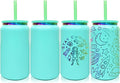 4 Pack Glass Cups with Lids and Straws, 16 oz Stainless Steel Cups, Insulated Skinny Tumbler, Powder Coated Travel Tumblers for Laser Engrave, Iced Coffee Cup for Smoothie Water DIY Gift(Green,4 pack)