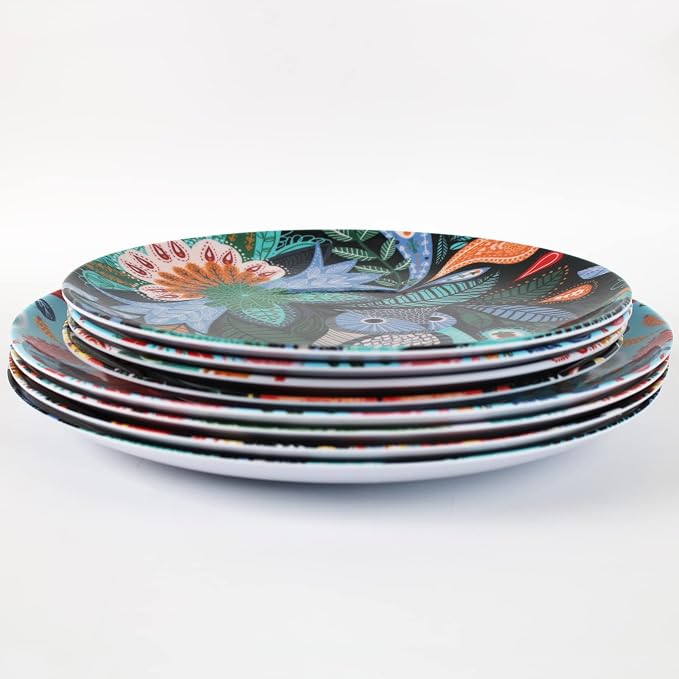 Melamine Plates Set for 4-8 Pcs:Camping Dishes Set with 4 Dinner Plates and 4 Salad Plates.Lightweight and Unbreakable.Indoor and Outdoor Use.