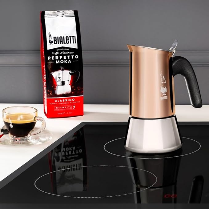 Bialetti - New Venus Induction, Stainless Steel Stovetop Espresso Coffee Maker, Suitable for all Types of Hobs, 6 Cups (7.9 Oz), Copper,Silver