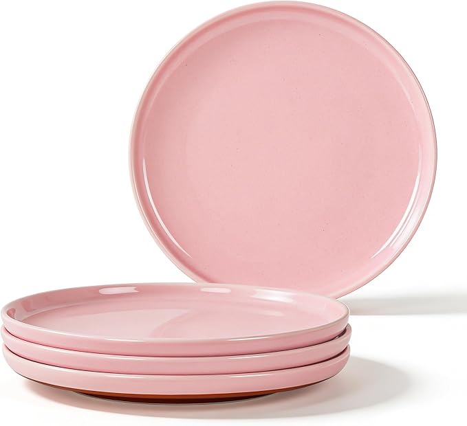 GZG Ceramic Dinner Salad Plates Set of 4, 8 Inch Speckled Dinnerware Dessert Plates with Clay-Tone Base, Microwave Oven Dishwasher Safe