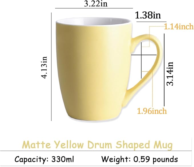Coffee Mugs Set of 6, 12oz Ceramic Coffee Mugs with Handle, Matte Porcelain Yellow Coffee Mug for Latte, Tea, Cocoa, Cappuccino, Cups for Women Men for Home Restaurant Mug (Yellow)