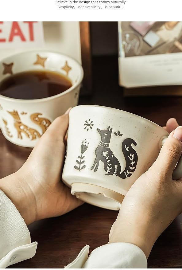 12OZ Stackable Coffee Mugs,Vintage Ceramic Coffee Mugs With Animal patterns for Man,Woman,Dad,Mom, Modern Coffee Mugs Set of 4 for Latte,Cappuccino,Cocoa. Dishwasher&Microwave Safe
