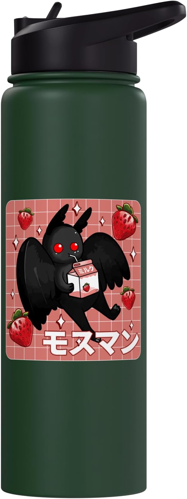 Cryptid Mothman Lover Kawaii Strawberry Milk Shake Carton Stainless Steel Insulated Water Bottle