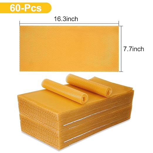 Beeswax Sheets, Bee Hive Foundation Sheets, Beehive Wax Foundation Sheets, Beeswax Honeycomb Sheets for Beekeeping Candle Making (60pcs)