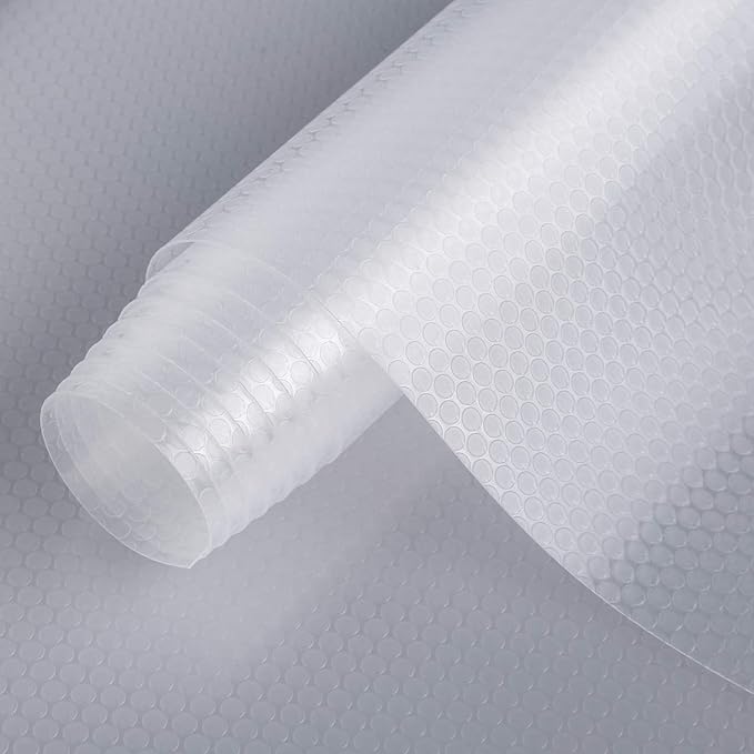 HooTown Refrigerator, Fridge, Freezer Shelf Liner and Drawer Mats 17.5 Inch Wide x 6.5 Feet Long, Non Slip EVA Plastic Washable Waterproof Pads for Kitchen Cabinet, Pantry Closet, Cupboard, Clear