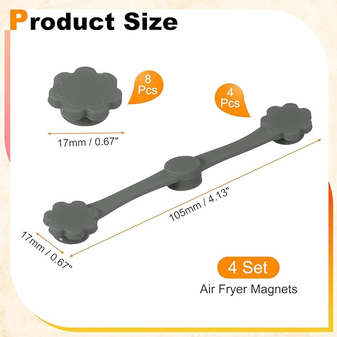 uxcell 4 Set Air Fryer Magnets, Silicone Buckle for Parchment Paper Liners Flower Shape Magnetic Buckle for Lock Paper Prevent Paper Burning, Gray
