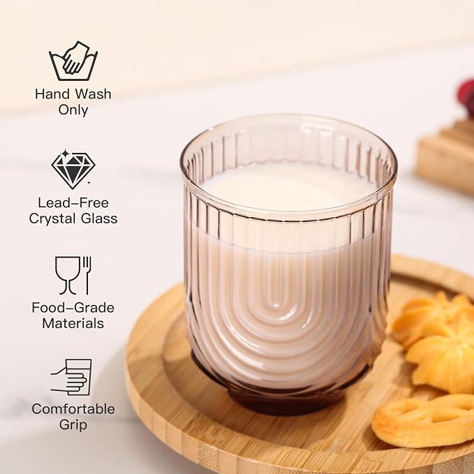 JOVGANK Colored Vintage Drinking Glasses Set of 6-14Oz Colorful Drinking Glasses, Art Deco Ripple Highball Glass, Whiskey Cocktail Glasses, for Bar Coffee Juice, Housewarming Gift