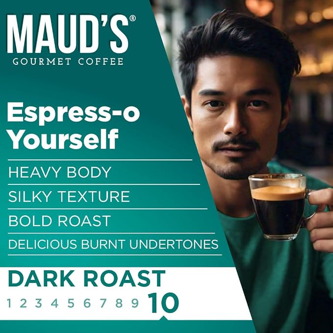 Maud's Espresso Coffee Pods, 100 ct, Dark Roast Coffee in Single Serve Pods – 100% Arabica Coffee, Compatible with Keurig K Cups Maker