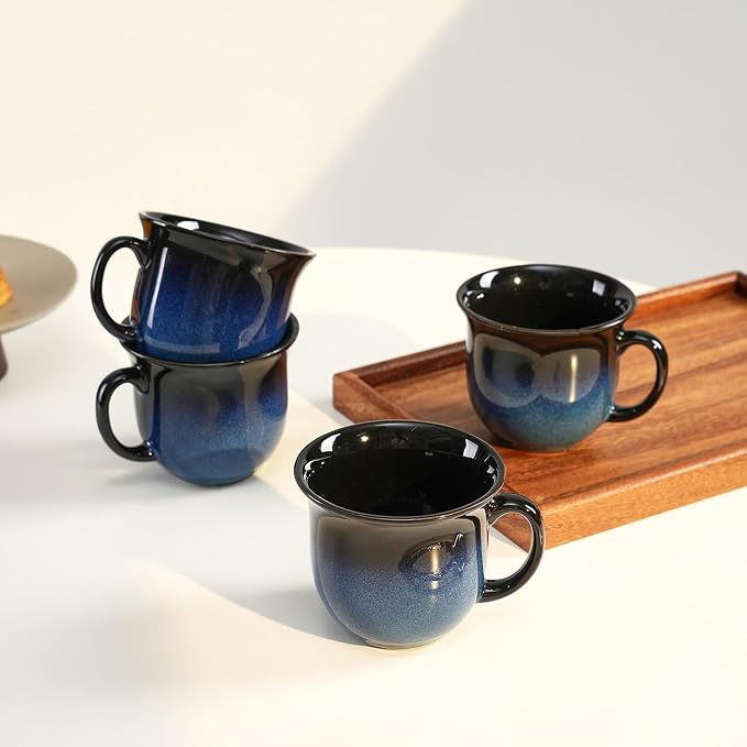 9oz Coffee Mugs Set of 6, Large Ceramic Mug with Handle, Unique Glaze Coffee Cups for Latte, Cappuccino & Hot Cocoa, Dishwasher & Microwave Safe