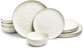Sango 12-Piece Lightweight Porcelain Dinnerware Set for 4, Glossy Vanilla White Plates and Bowls Sets, Gold Rims, Farmhouse Ceramic Dish Set, Rustic Dishes, Microwave and Dishwasher Safe, Gansevoort