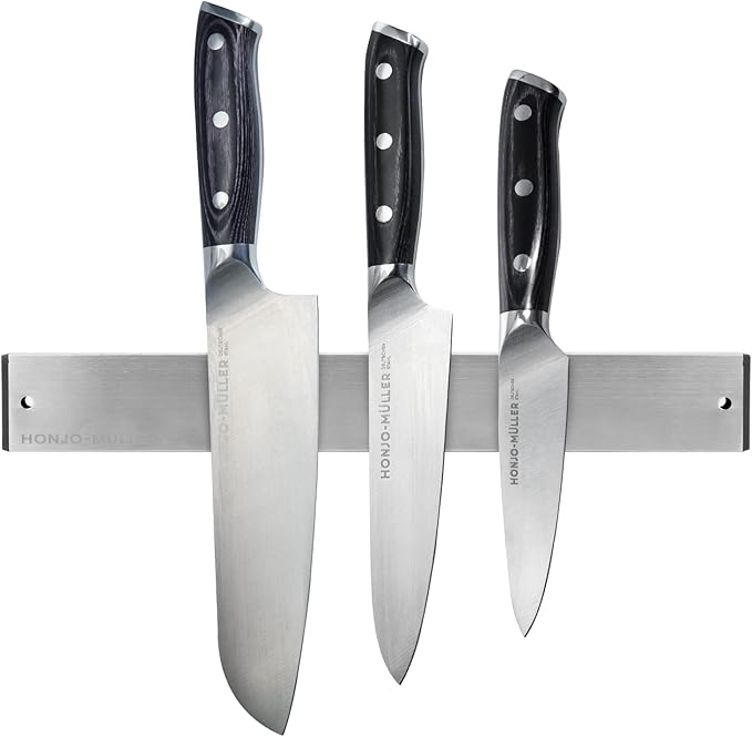 HONJO-MLLER Magnetic Knife Holder for Wall - 12 Inch Steel Knife Magnetic Strip | Modern Black Wall-Mounted Knife Holder