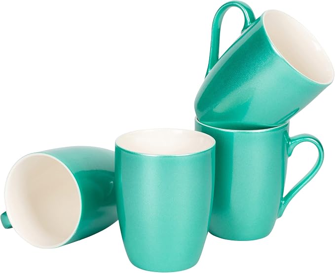 Elanze Designs Seafoam Teal Green Metallic Finish 10 Oz. New Bone China Coffee Cup Mug Set of 4
