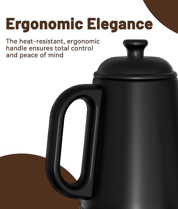 Gooseneck Electric Kettle for Coffee & Tea (Black) | 1L Capacity, 1000W Fast Heating, Stainless Steel, Auto Shut-Off, Boil-Dry Protection, BPA-Free