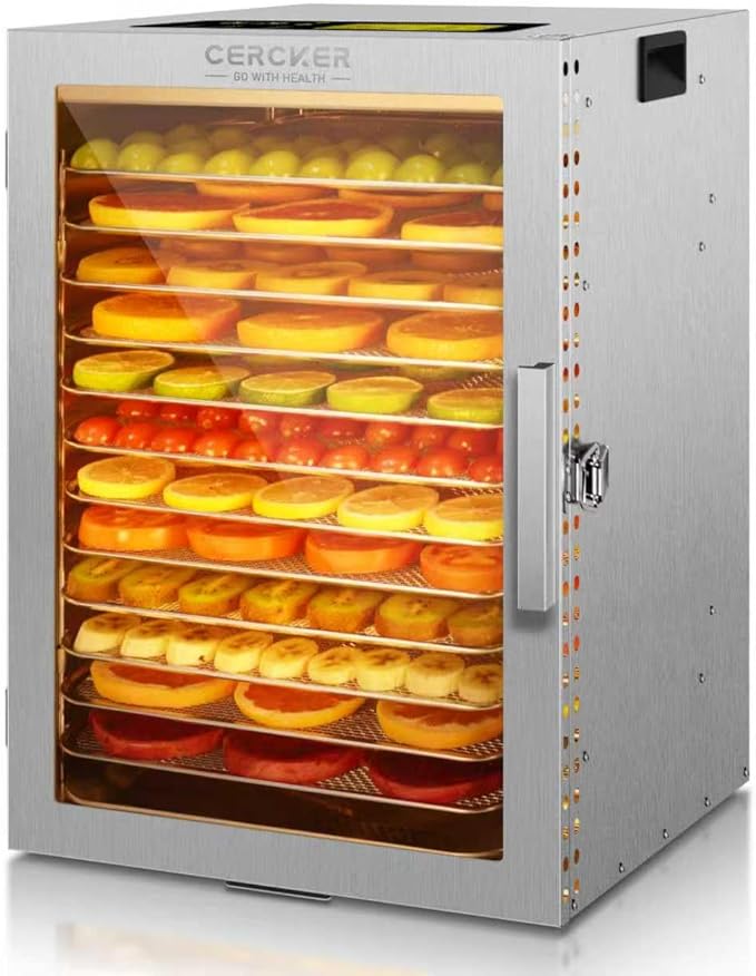 Food-Dehydrator Machine 12 Stainless Steel Trays, Meat Dehydrator for Jerky 10.9ft², 800W Dryer for Herbs, 190ºF Temperature Control,24H Timer,Powerful Drying Capacity for Fruits,Yogurt