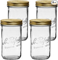 Le Parfait Familia Wiss 32oz (1L) Wide Mouth Glass Canning Jars – 4PK Made in France, Airtight 2-Piece Lid, Reusable Zero Waste & Eco-Friendly for Kitchen Storage, Meal Prep, Fermentation & Baking