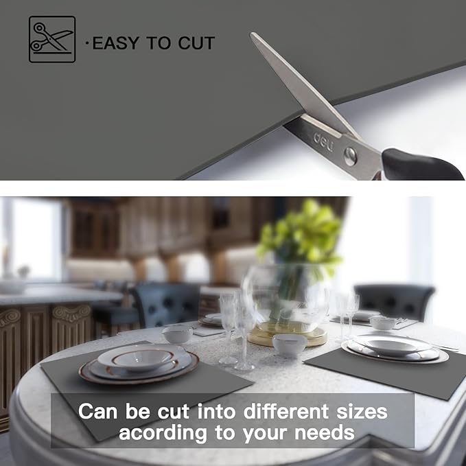 2MM Thick Silicone Countertop Mat, 35.4"x 23.6" Silicone Mats for Kitchen Counter, Nonslip Heat Resistant Mat, Large Kitchen Counter Mats, Waterproof Countertop Protector, Light Gray