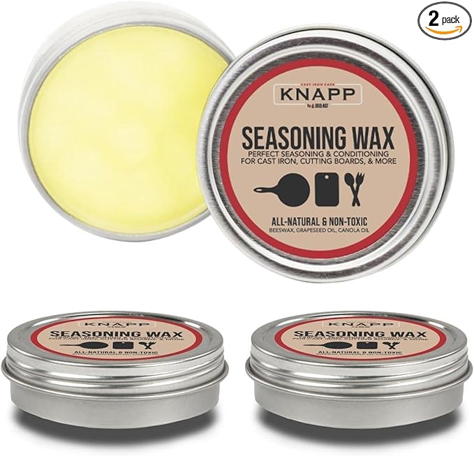 Knapp Made Cast Iron Seasoning Wax and Carbon Steel Seasoning Wax - 2 Oz Unique Blend of Natural Oils and Beeswax - Restore Cast Iron, Steel, Cutting Board, Kitchenware (2 Pack)
