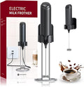 Rechargeable Milk Frother Handheld for Coffee, Stirrers Electric Whisk with Wall Mounted Stand, Drink Mixer Hand Frother Wand for Coffee, Matcha, Frappe, Hot Chocolate and Lattes(Black)