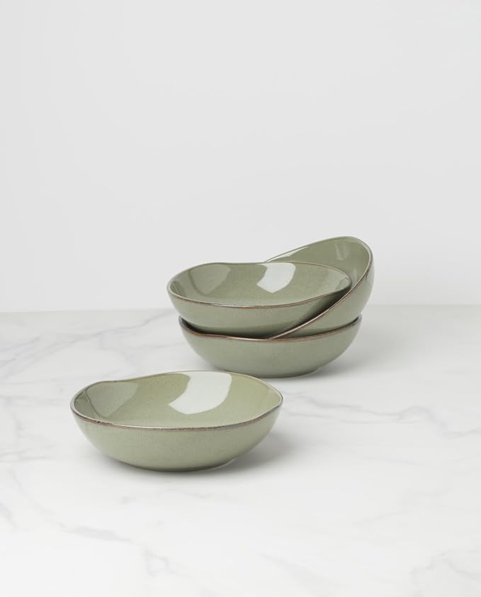 Oneida Dinnerware Set, Organic Shades Sage Green Pasta Bowls, Set of 4, Service For 4, Dishwasher and Microwave Safe, Made of Stoneware, Salad Bowl, Pasta Bowl, Home, Kitchen & Dining(Green, 4 Pieces)