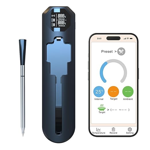 YFL Smart Wireless Meat Thermometer with App, 500ft Range Bluetooth 5.4 BBQ Thermometer, Wire-Free Digital Food Probe with Dual Sensors for Grilling, Smoker, Oven, Rotisserie, Steak, IP67 Waterproof
