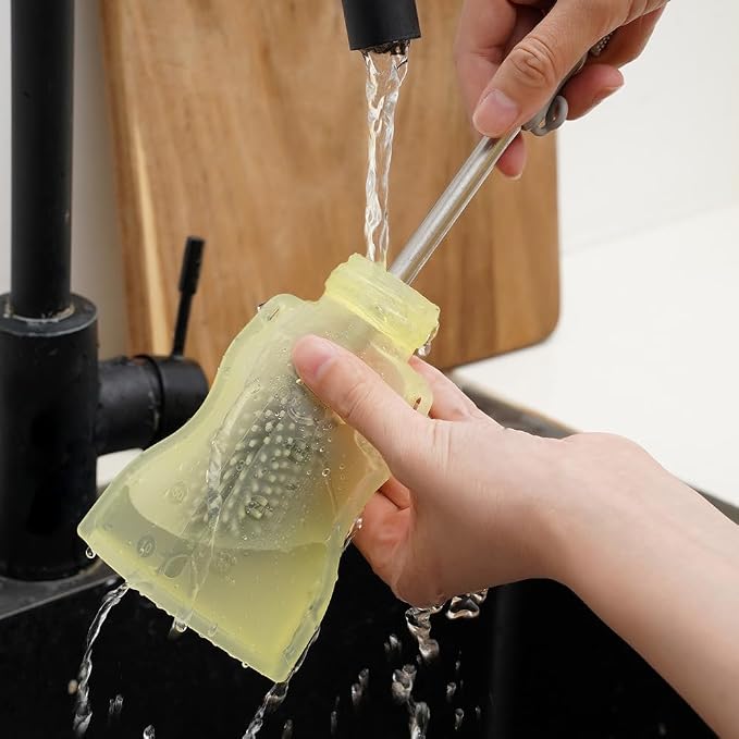 haakaa Silicone Yummy Pouch 4.5 oz – Reusable Silicone Snack & Smoothie Pouch, Refillable, Leak-Resistant, Dishwasher Safe, Eco-Friendly Food Storage for Babies Kids & Toddlers (2-PK, Lemon)