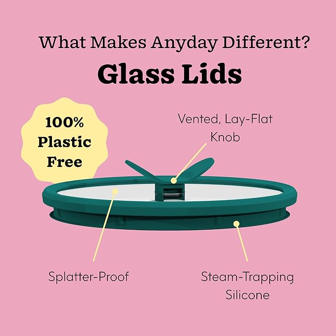 Anyday 2-Pack (2-Cup) Glass Food Storage Set with Glass Lids | Plastic-Free Meal Prep Set | Stackable Airtight Storage Container Set with Vented Lid for Microwave-Safe Reheating