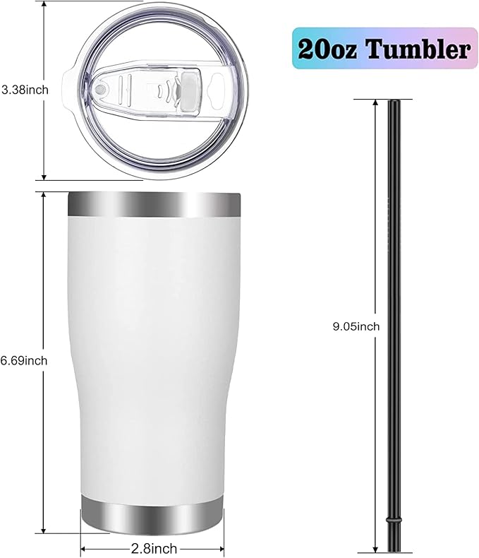 VEGOND 20oz Tumbler Stainless Steel Tumbler Cup with Lid And Straw Vacuum Insulated Double Wall Travel Coffee Mug(White 6 Pack)