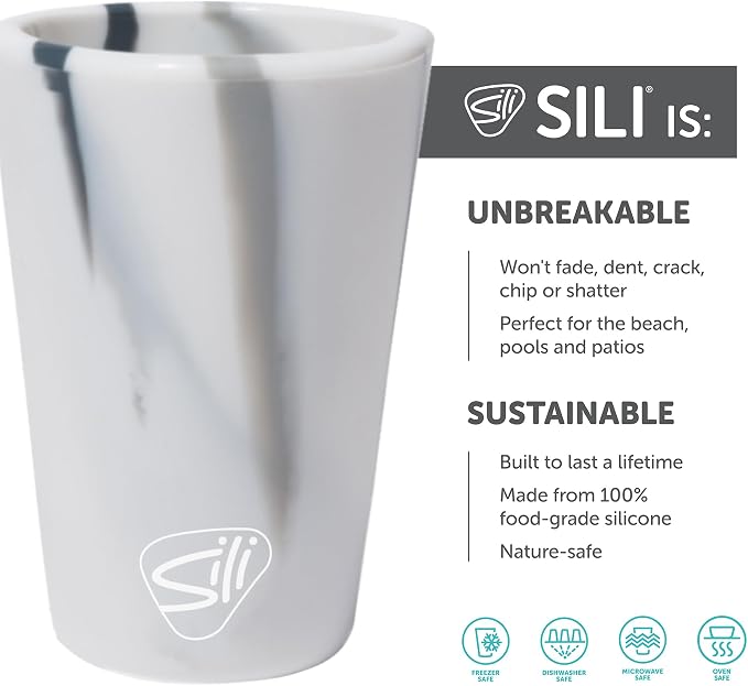 Silipint 1.5oz Silicone Shot Glasses – Pack of 2 Unbreakable, BPA-Free, Non-Toxic, Dishwasher & Freezer Safe Cups – Colored Shot Glasses for Cold Beverages, Cocktails, Travel, Party (Marble Mountain)