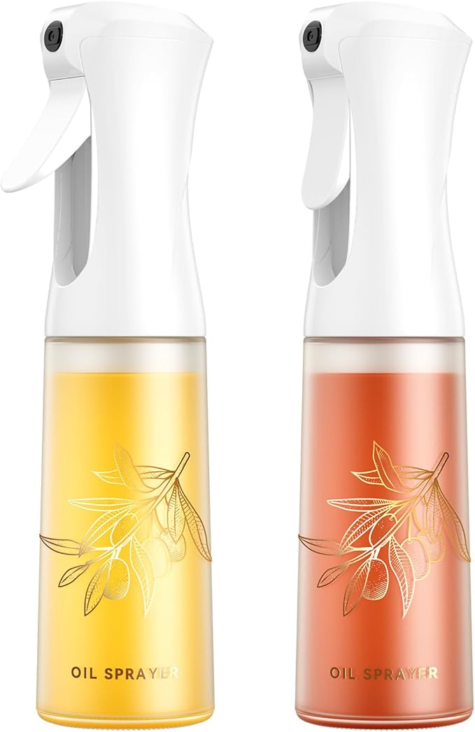 Oil Sprayer for Cooking - Olive Oil Sprayer - 200ml Glass Oil Spray Bottle in Air Fryer Accessories - Oil Dispenser for Kitchen,Air Fryer, Salad, Baking, BBQ (2 Packs)