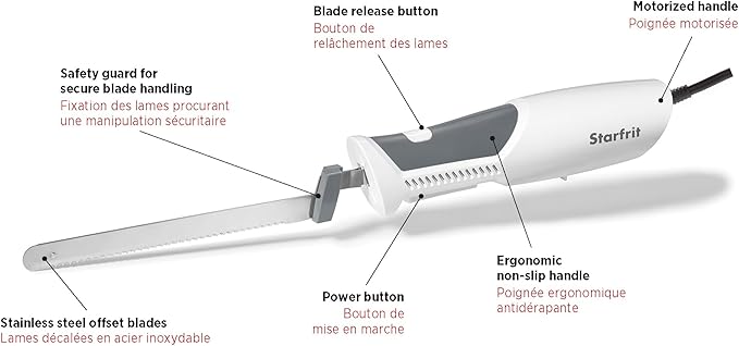 Starfrit Electric Knife with Offset Blades Precision Slicing Enhanced Safety Ergonomic Handle
