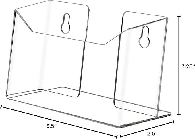 Marketing Holders 2 Pack Postcard Display Holder for 6 Inch Wide Literature Clear Acrylic Wall Mount or Countertop Index Card Take One Display Booklet Rack with Hanging Hardware