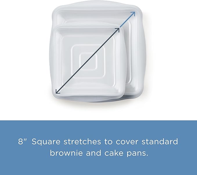 Stasher Reusable Silicone Stretch Lid for Casseroles, Sheet Pans, Baking Dishes–Square Replacement Lid, 8”x8”, Stretchable, Leak-Free, Microwave Safe, Dishwasher Safe, Food Cover, Eco-Friendly, Clear