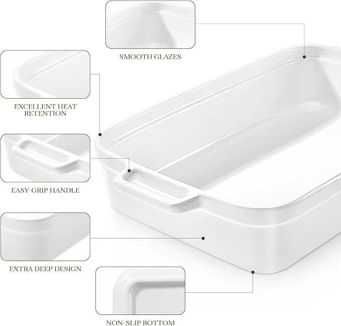 5.5 Quart Casserole Dish,Large Baking Dish Cookware,14.7x10 Inch Deep Lasagna Pan for Oven,Ceramic Bakeware for Baking, Easy to Clean,(White)