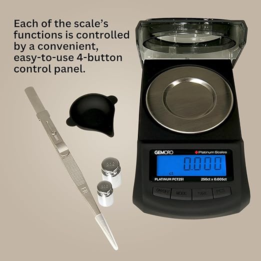 GemOro Platinum PCT251 | Durable Precise Jewelers Premium Class Carat Mini Scale | Digital Precision Tool with Expert Professional Reading & Accuracy 250ct x 0.005ct Readability (Black)