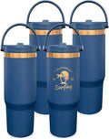 30 oz Tumbler Bulk with Handle and Straw, Vacuum Insulated Tumblers with Flip Straw and Top Handle, Leakproof Powder Coated Tumbler, Stainless Steel Travel Mug for Coffee Water (Navy, 4 Pack)