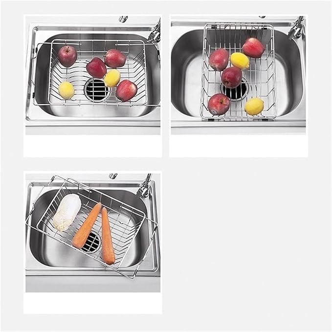 Stainless Steel Dish Drying Rack Over Sink - Kitchen Drainer Basket for Fruits, Vegetables, and Utensils
