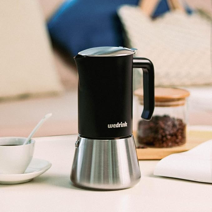 wedrink Premium 304 Stainless Steel Moka Pot, 6 Cup Stovetop Espresso Maker, Induction & All Stovetops Compatible