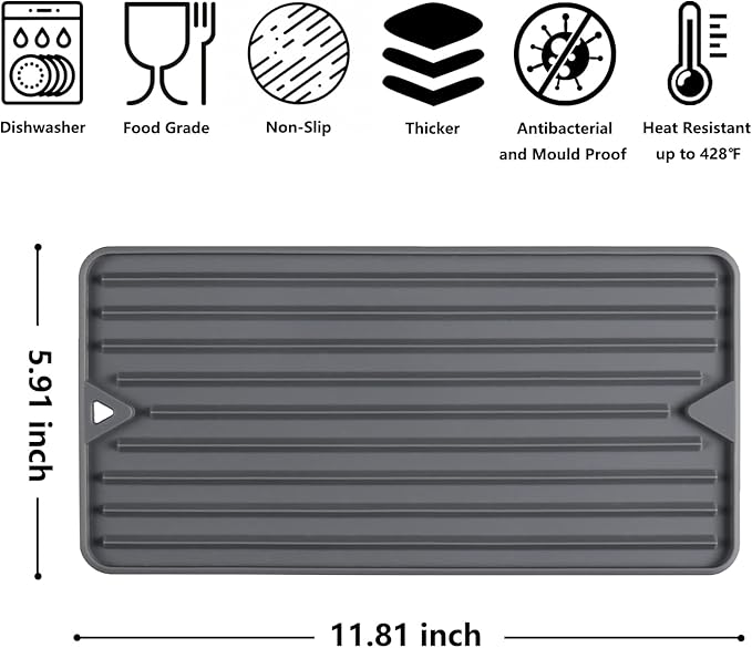 Dish Drying Mat, Mini Silicone Drying Mat for Kitchen Counter, Heat Resistant Silicone Mat for Countertop Protector, Super Thick Non-Slip Dish Drying Pad for Coffee Cup/Bottle/Glassware