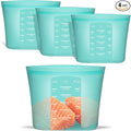 Large Reusable Storage Bag, 4 Pack 100% Silicone Food Storage Bags Stand Up Silicone Zip Lock Bags for Food Container, Freezer Microwave Oven Dishwasher Safe, Aqua, 50.7oz/ 1500ml