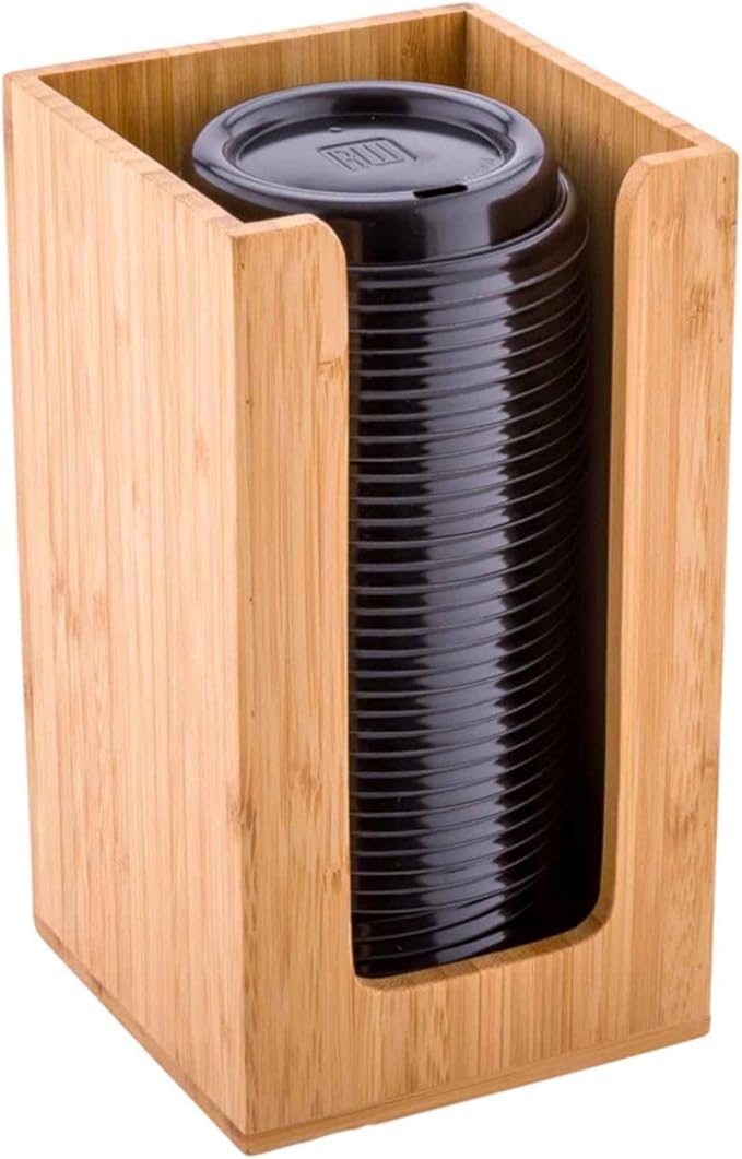 Restaurantware-4.5 x 8 Inch Coffee Cup Dispenser, 1 Countertop Cup Lid Organizer - Holds Cups/Lids/Napkins Up To 3.75 Inch in Diameter, Compact, Bamboo Cocktail Napkin Holder, For Bars or Offices,