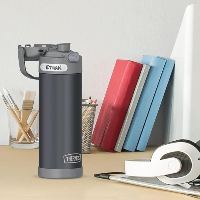 THERMOS FUNTAINER 16 Ounce Stainless Steel Vacuum Insulated Bottle with Wide Spout Lid, Matte Charcoal
