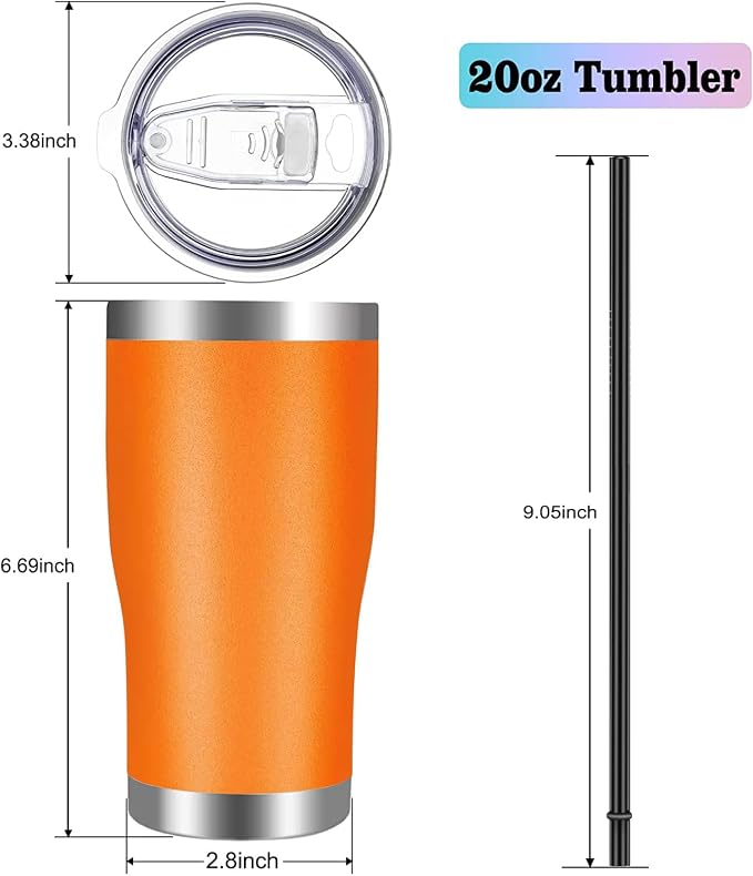 VEGOND 20oz Tumbler Stainless Steel Tumbler Cup with Lid And Straw Vacuum Insulated Double Wall Travel Coffee Mug(Orange 12 Pack)
