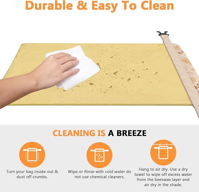 Reusable Pure Beeswax Bread Bags for Sourdough, Polyester Beeswax Dough Bags, 1 Packs Homemade Bread Storage and Bowl Cover