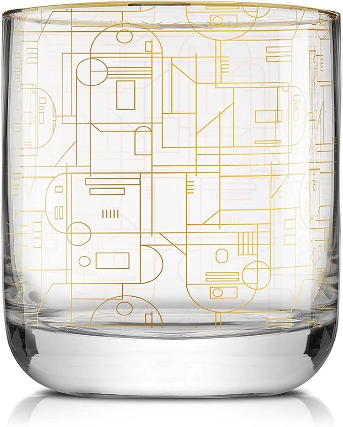 JoyJolt Star Wars Glassware. 'Deco' Lowball Glasses Set of 4, 10oz Star Wars Glasses. Short Tumbler with Darth Vader in Retro Crystal Glass Cup. Double Old Fashioned Rocks or Water Glass
