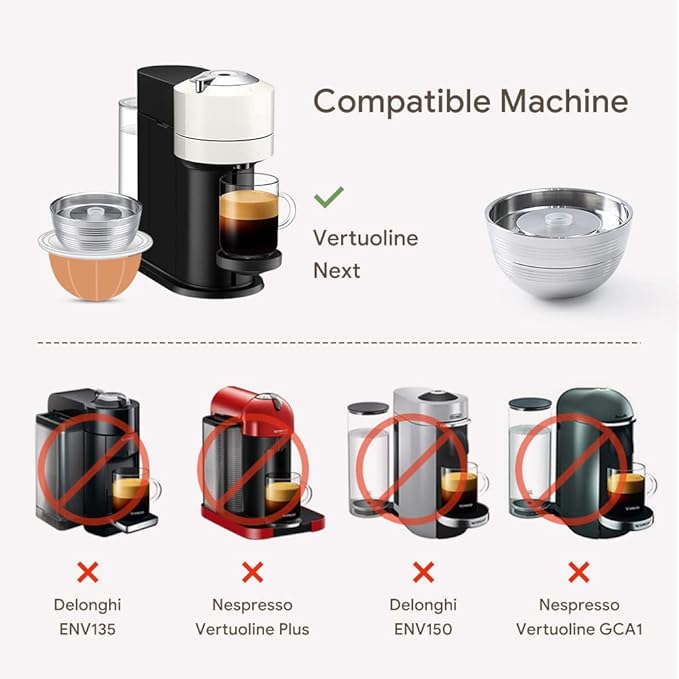BENFUCHEN Stainless Steel Reusable Vertuo Capsule Compatible With VERTUO NEXT+EMPTY Refillable Alumium-VERTUO-Pods-80+150+230ml Each 2 Pcs +Coffee Tamper ForNespressoVertuoNext Reusable Pods